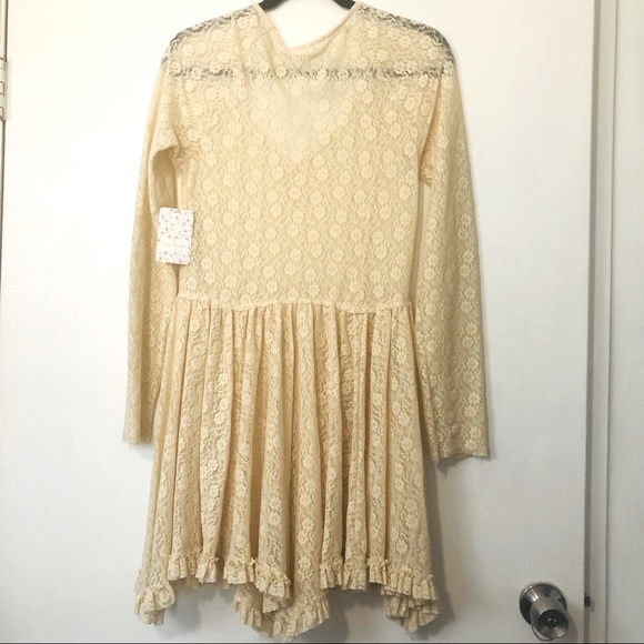 SOLDNWT Free People Women's Long Sleeve Witchy Lace Skater Dress Tea Size Medium - Picture 5 of 12